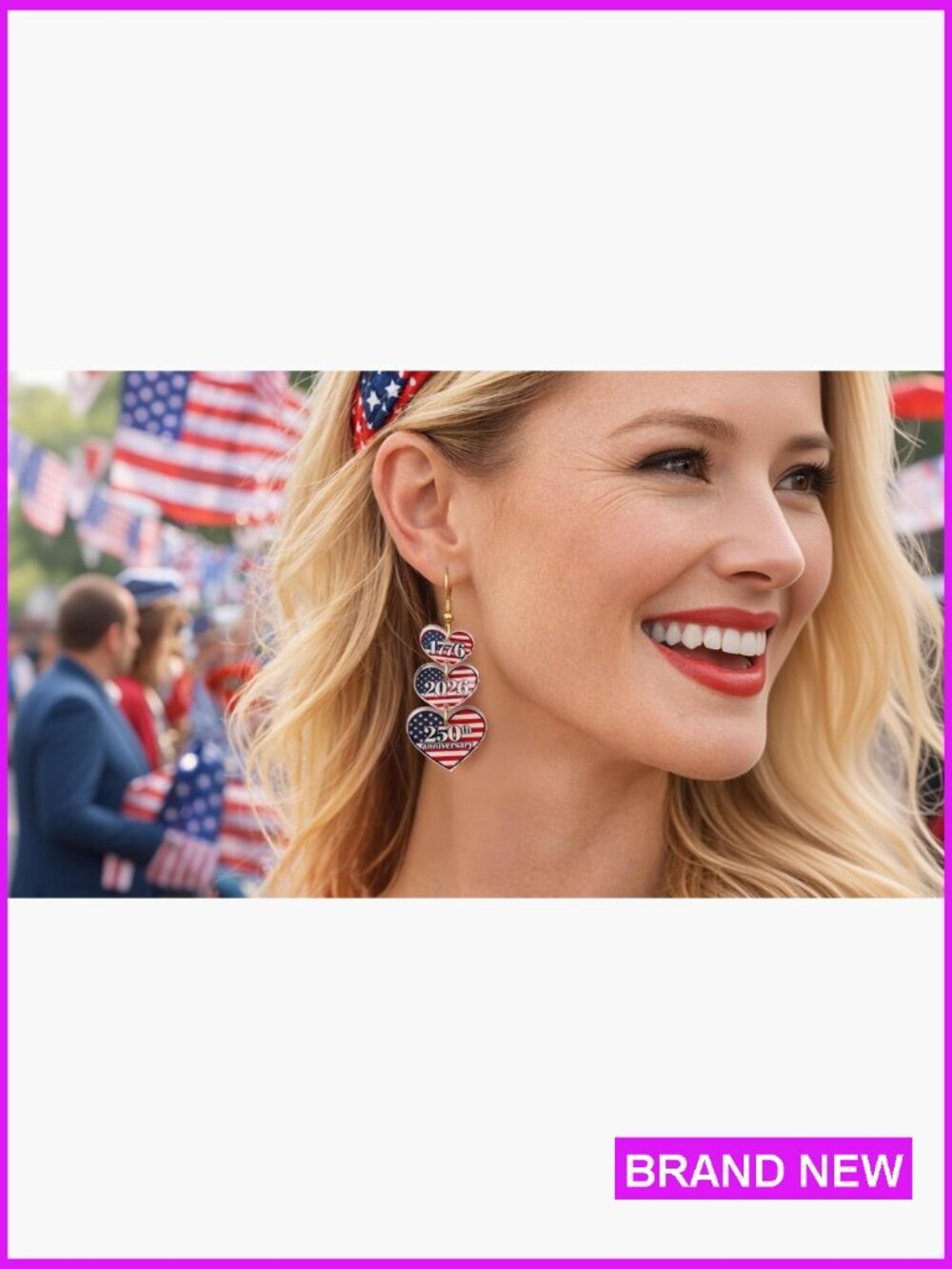 Patriotic Drop Dangle Earrings USA 250th Anniversary Independence Day Gift - Picture 7 of 7